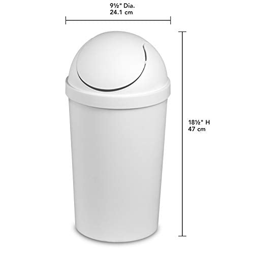 Sterilite 3 Gallon Round SwingTop Wastebasket with Lid, Small Plastic Trash Can for the Bathroom, Bedroom, Dorm or Home Office, White, 6-Pack | Sleek Round Profile Modern Garbage Bin for Kitchen, Bathroom, Garage and Workspace