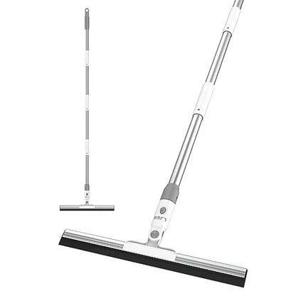 LGJJ Floor Spatula Broom 17" Rubber Spatula with 51" Aluminum Rod for Bathroom Tile, Garage Concrete, Deck, Shower Glass, Window Cleaner, Spatula Broom for Home Flooring