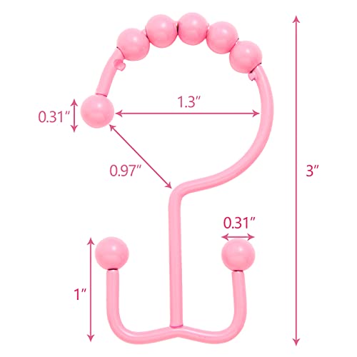 Shower Curtain Hooks,304 Stainless Steel Shower Rings for Bathroom,Double Glide Shower Hooks for Bathroom Shower Curtain Rods Curtains,Set of 12 Hooks,Light Pink（Shower Curtain Hooks Style A ） - color: Light Pink（shower Curtain Hooks Style a ）