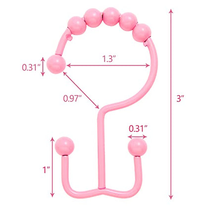 Shower Curtain Hooks,304 Stainless Steel Shower Rings for Bathroom,Double Glide Shower Hooks for Bathroom Shower Curtain Rods Curtains,Set of 12 Hooks,Light Pink（Shower Curtain Hooks Style A ） - color: Light Pink（shower Curtain Hooks Style a ）