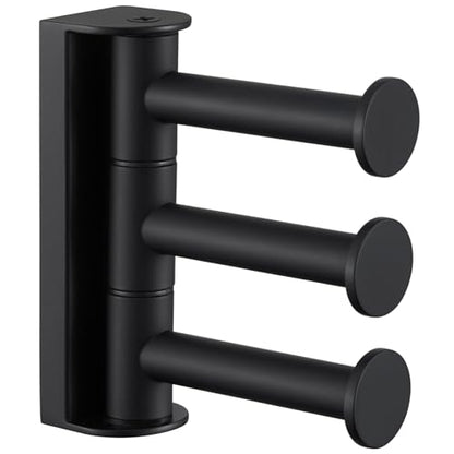 Suyar Bathroom Towel Hook Matte Black, Swivel Robe Holder 3 Arms, Wall Hook | SUS304 Stainless Steel, Screw Mount - color: Matte Black, size: 1 Pack