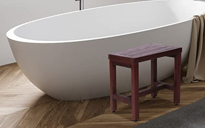 DecoTeak 18" Teak Shower Bench, Waterproof Stool with Non-Slip Feet | Shower bench with adjustable foot levelers provides secure stability on wet, sloped, or uneven shower floors for added safety