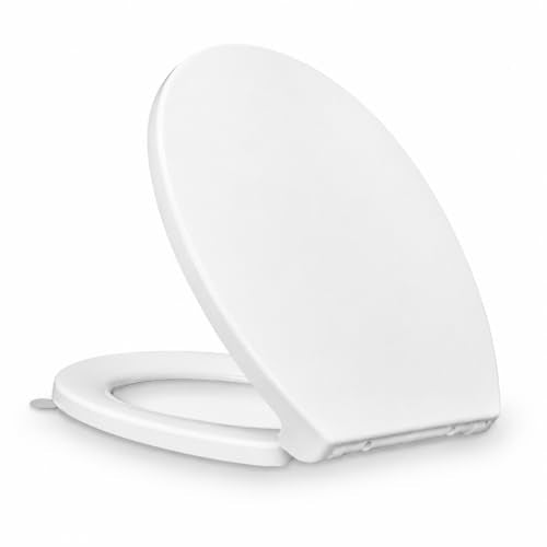 KHE Round Toilet Seat 16.5 Inch, White | Soft Close Toilet Seat with No-Touch Handle, Quick Release for Easy Cleaning, Non-Slip Bumpers, Durable PP - size: Round 16.5''