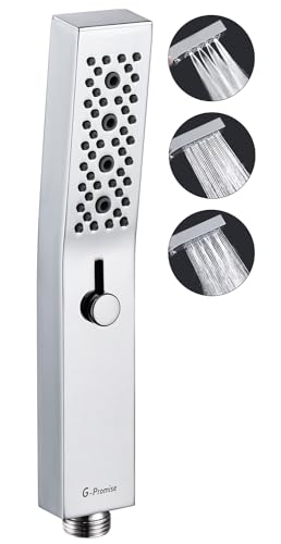 G-Promise All Metal Square 3 Function Handheld Shower Head(Chrome) | All Metal Construction, 3 Function Modes with Massage, Modern Look, Push Switch, Easy Installation - color: Chrome, style: Square