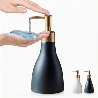 Gold Dispenser Bottle for Bathroom Countertop, Ceramic Black Dish Soap Dispenser for Kitchen Sink Soap Pump Lotion, Modern Hand Soap Dispenser with Gold Pump for Liquid Laundry Shower 280ml - color: Black
