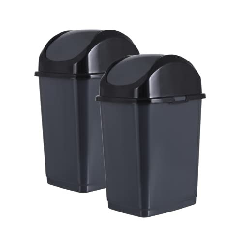 Superio Kitchen Trash Can with Swing Top Lid 9 Gallon Slim Waste Bin 37 Qt Sturdy Plastic Garbage Can Medium Recycling Bin for Office, Bathroom, Under Counter, Dorm, Bedroom (Dark Grey-2 Pack) - size: 9 Gallon, style: 2 Pack