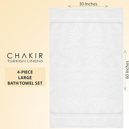 Chakir Turkish Linens 100% Cotton Premium Turkish Towels for Bathroom | 30'' x 60'' Large Bath Towels (4 Piece, White) - color: White