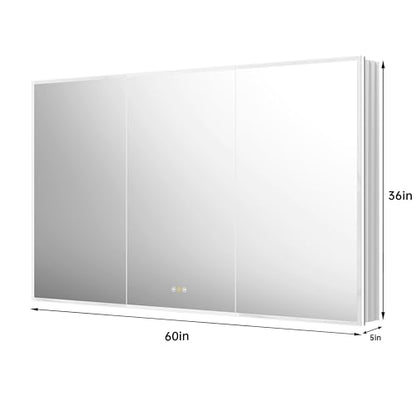 Recessed Medicine Cabinet with Mirror 60"x36" Medicine Cabinet Mirror | Lighted Medicine Cabinet, Bathroom Medicine Cabinet with Mirror, Adjustable Shelves, Defogger, Outlets, USB, Dimmable - size: 60x36 Inch-Recessed