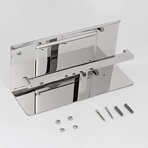 Toilet Paper Holder, Toilet Paper Double Roll Holder with Shelf, Wall Mounted, Polished Stainless Steel - color: Polished