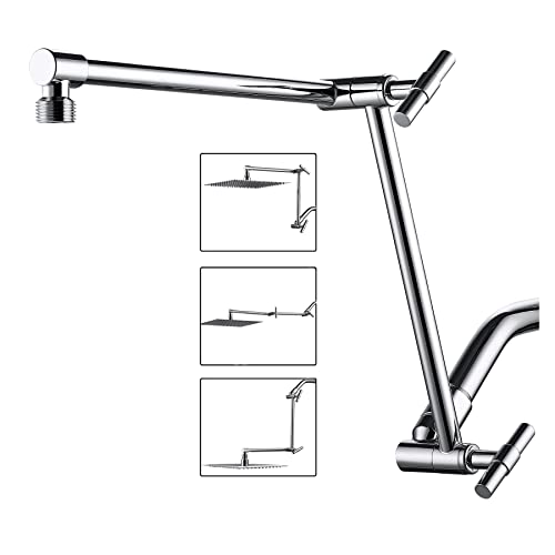 Chrome Shower Head Extension - 13'' Adjustable Rain & Handheld Shower Arm with Locking Nuts, Universal Connector - color: Chrome