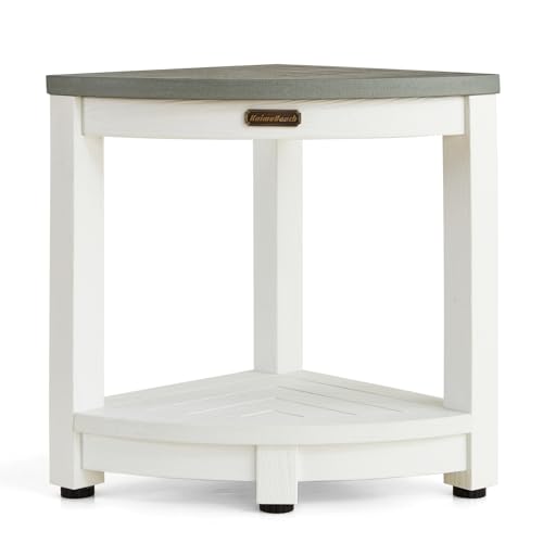 KaimuBench HDPS Corner Shower Stool, Heavy Duty Bench Seat with Shelf, Poly Shower Chair for Shaving Legs, No Maintenance, White+Gray, Weight Capacity 500LBS - color: White+gray