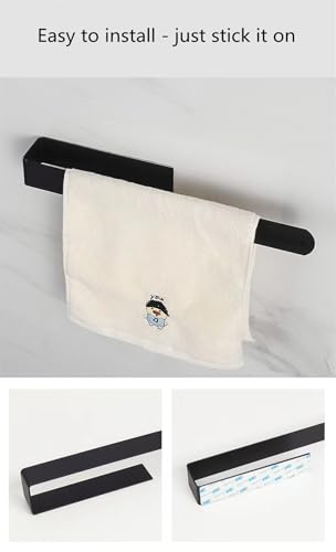 szhdxsy Towel Holder SUS 304 Stainless Steel Towel Rod, Self Adhesive Towel Holder Towel Rod Towel Rack for Bathroom,Kitchen (Black 14in) - color: Black, size: 14