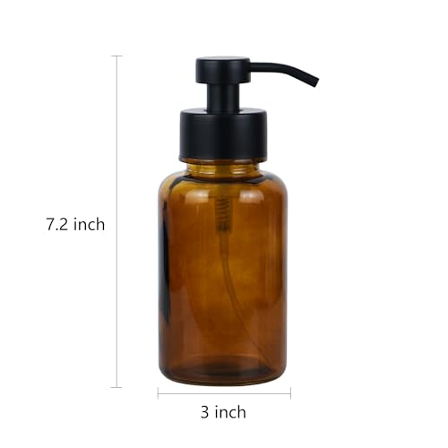 15 oz Amber-Tinted Thick Glass Foaming Soap Dispenser, Refillable Foaming Soap Dispenser with Black Rust-Proof Foam Pump, Suitable for Bathrooms and Kitchens (1, Amber) - color: Amber