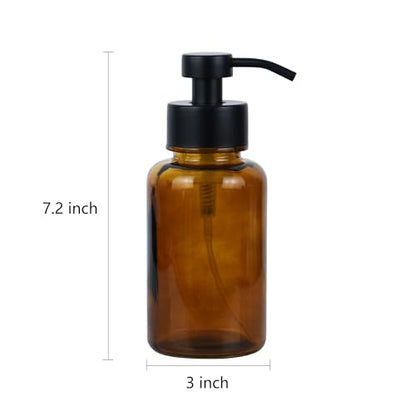 15 oz Amber-Tinted Thick Glass Foaming Soap Dispenser, Refillable Foaming Soap Dispenser with Black Rust-Proof Foam Pump, Suitable for Bathrooms and Kitchens (1, Amber) - color: Amber