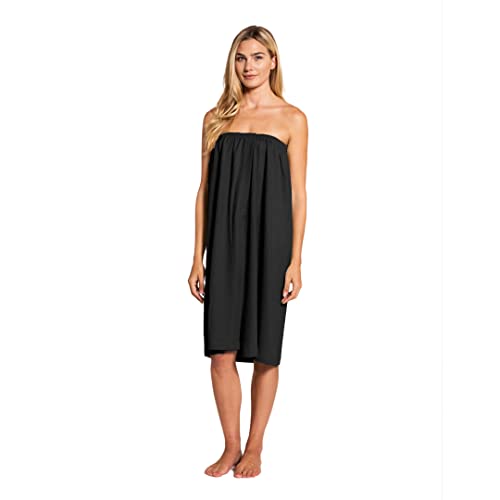 Canyon Rose Waffle Weave Long Spa Wrap, One Size, Black | Luxurious Waffle Knit Body Wrap, Generous Length, Elasticized Top with Touch-and-Close Fastener, Machine Washable - color: Black