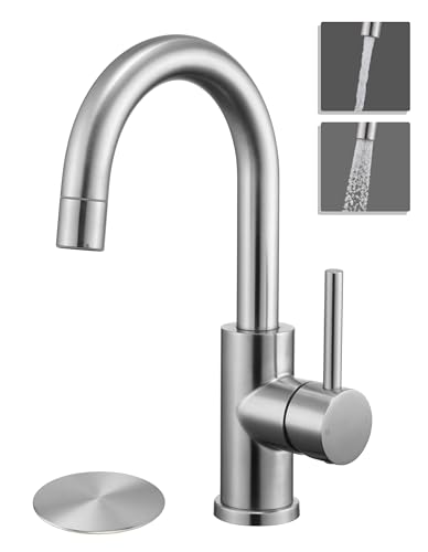 Tohlar Brushed Nickel Bathroom Faucet with 2 Mode Sprayer | Single Hole Bar Sink Faucet, 360° Swivel, with Pop Up Drain, for Vanity RV Laundry - color: Brushed Nickel