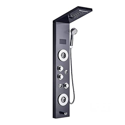 Led Shower Panel Tower System Digital Display Shower Column Thermostatic Shower Panel System, Shower System with Shower Head, Handheld Shower, Body Jets, Tub Spout,Black,Black - color: Black