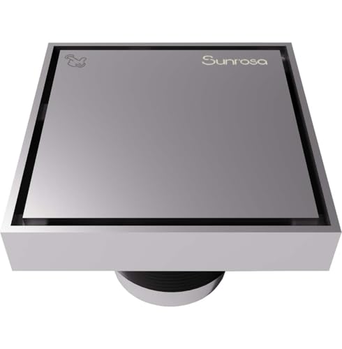 Sunrosa 4 Inch Square Shower Drain, Polished Chrome, 304 Stainless Steel | Reversible Tile-insert Cover, For Bathroom Renovatio, Press-to-lift Cover Design, One-piece Bent Design - color: Polished Chrome, size: 4"×4"