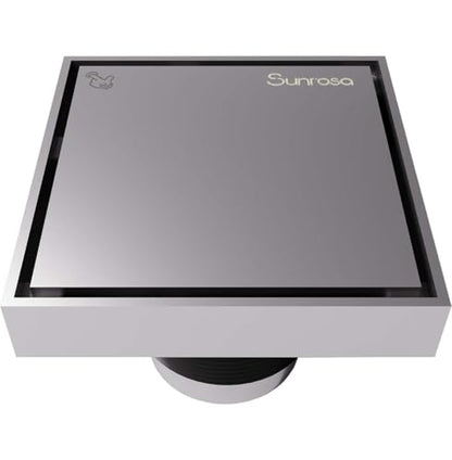 Sunrosa 4 Inch Square Shower Drain, Polished Chrome, 304 Stainless Steel | Reversible Tile-insert Cover, For Bathroom Renovatio, Press-to-lift Cover Design, One-piece Bent Design - color: Polished Chrome, size: 4"×4"