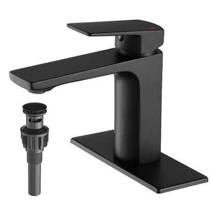 GENBONS Black Bathroom Faucets 1 Hole Single Handle Bathroom Sink Faucet with Pop-up Drain and 3 Hole Sink Deck Plate Rv Lavatory Vessel Faucet Basin Mixer Tap - color: Matte Black