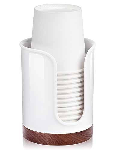 Premium Bathroom Cup Dispenser - Compact Cup Holder for Dixie Cups 3 oz Cups, 3 4 Ounce Mouthwash Cup Dispenser - PC/Walnut, White, Pack of 1 - color: White/Walnut/1Pack