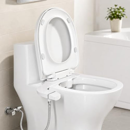 Ultra-Slim Bidet Attachment for Toilet, Non-Electric Dual Nozzle Bidet Toilet Seat Attachment with Frontal & Rear Wash, Self-Cleaning Retractable Nozzles, Adjustable Water Pressure, White