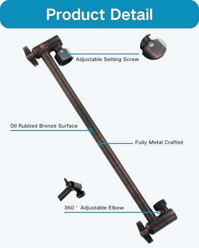 15 Inch Extra Long Adjustable Shower Head Extension Arm With Locking Set Screw, Singing Rain 304 Stainless Steel Angle Height Adjustable, G1/2 Universal Connector Compatible (Oil Rubber Bronze) - color: 4. Oil Rubbed Bronze, style: 15 inch