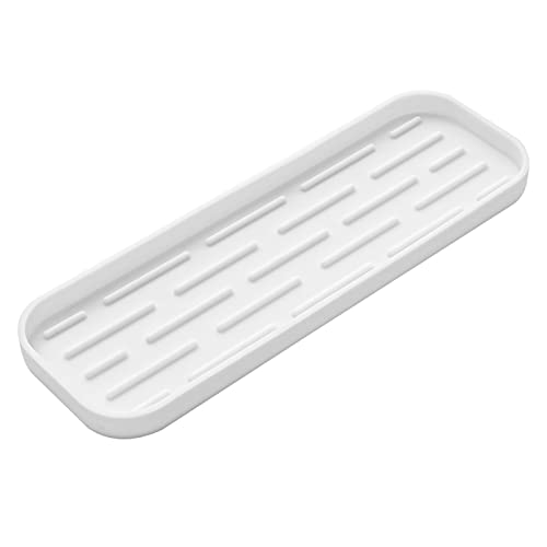 MicoYang Silicone Kitchen Sink Organizer Tray for Multiple Usage,Eco-Friendly Sponges Holder for Kitchen Bathroom Counter or Sink,Dish Soap Dispenser,Scrubber,Bottle,Cup (White, 12"×4") - color: White, size: 12" x 4" x 0.7"