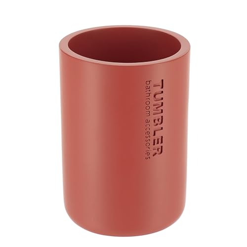 Bathroom Cup, Toothbrush & Toothpaste Holder, Resin, Matte Terracotta | Compact, Vanity Organizer for Toothbrushes, Razors & Makeup Brushes, Easy to Clean Surface, Durable Construction - color: Terracotta