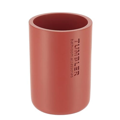 Bathroom Cup, Toothbrush & Toothpaste Holder, Resin, Matte Terracotta | Compact, Vanity Organizer for Toothbrushes, Razors & Makeup Brushes, Easy to Clean Surface, Durable Construction - color: Terracotta