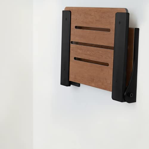 Seachrome Silhouette Folding Wall Mount Shower Bench Seat, Rustic Teak Seat with Matte Black Frame (SHAF-185155-PRTS-S-MB) - color: Rustic Teak Seat With Matte Black Frame