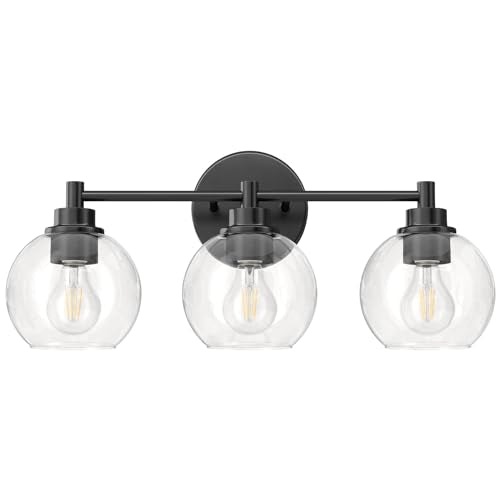 VONLUCE 3 Light Bathroom Vanity Light Fixtures, Black Finish | Globe Glass Shades, E26 Sockets, Easy to install, Vanity Lights for Bedroom Hallway Living Room - color: Black, size: 3-Light