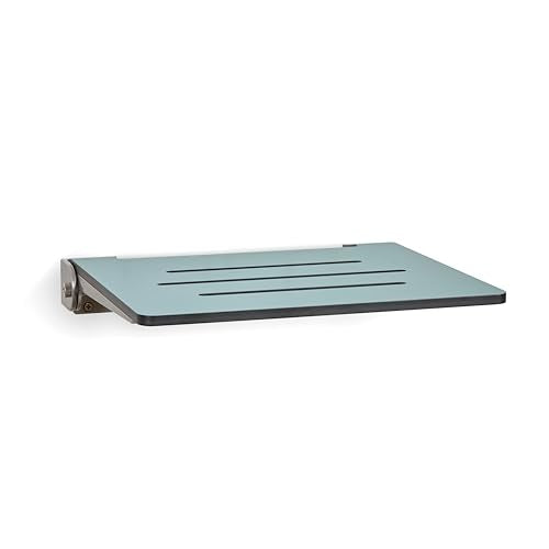 18 inch Silhouette Slimline Folding Wall Mount Shower Bench Seat, Teal Seat with Silver Frame - color: Teal Seat With Silver Frame