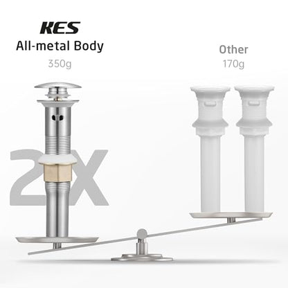 KES All Metal Bathroom Sink Drain with Strainer Basket Hair Catcher Anti Clog Pop Up Drain Stopper for Vanity Vessel Sink with Overflow, Rustproof 18/8 Stainless Steel Brushed Nickel S2013A-BN - color: Brushed Nickel, style: for sink WITH overflow,1-pack