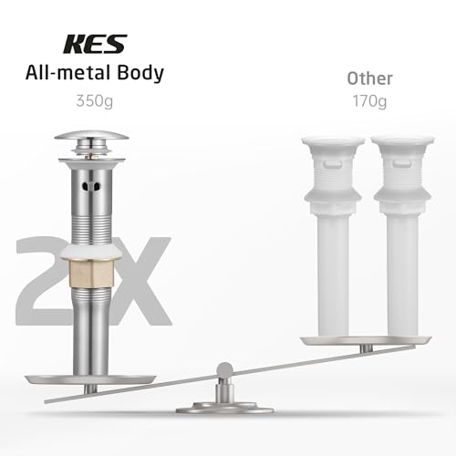 KES Bathroom Sink Drain Stopper with Overflow, Pop Up Drain with Detachable Hair Catcher for Lavatory Vanity Vessel Sink, Brushed Nickel 2 Pack, All Metal Rustproof 304 Stainless Steel, S2013A-BN-P2 - color: Brushed Nickel, style: for sink WITH overflow,2