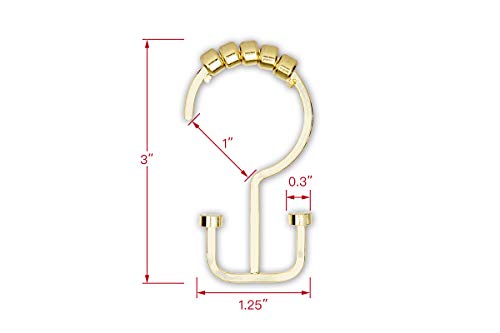 HK1GD Deco Flat Double Roller Shower Curtain Hooks; Gold - Set of 12 - color: Gold
