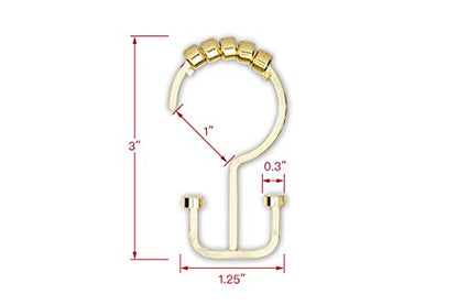 HK1GD Deco Flat Double Roller Shower Curtain Hooks; Gold - Set of 12 - color: Gold