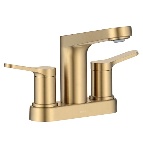 KRAUS Indy Centerset Bathroom Faucet in Spot-Free Brushed Brass with 2 Handles, Pop Up Drain and Supply Lines, FUS-14102SFBB - color: Spot Free Brushed Brass, style: Centerset