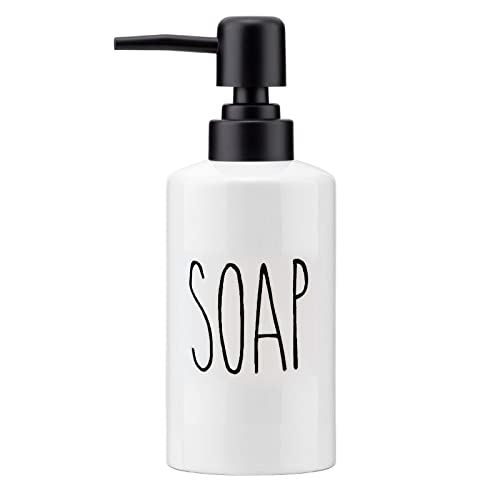 FE Soap Dispenser, 10oz Ceramic Liquid Soap Dispenser for Bathroom Countertop with Plastic Pump(SOAP) - color: White-soap