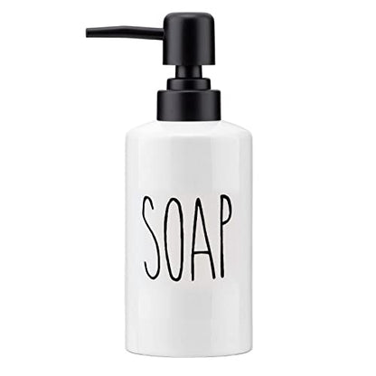 FE Soap Dispenser, 10oz Ceramic Liquid Soap Dispenser for Bathroom Countertop with Plastic Pump(SOAP) - color: White-soap