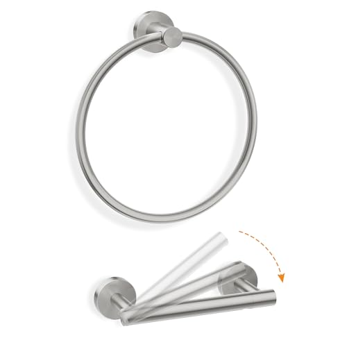 Toilet Paper Holder and Hand Towel Ring Bathroom Set | Brushed Nickel,Stainless Steel,Wall Mount,Bathroom Accessories,Hand Towel Ring and Toilet Paper Holder Set,Easy to install - color: Brushed Nickel