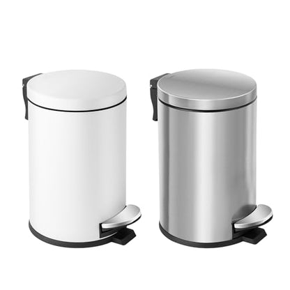 Cesun Small Round Bathroom Trash Can with Lid Soft Close, 1.2 Gal, Silver | Removable Inner Bucket, Stainless Steel Garbage Can for Bedroom/Office, Hands-Free Step Pedal, Fingerprint-Resistant - color: Silver