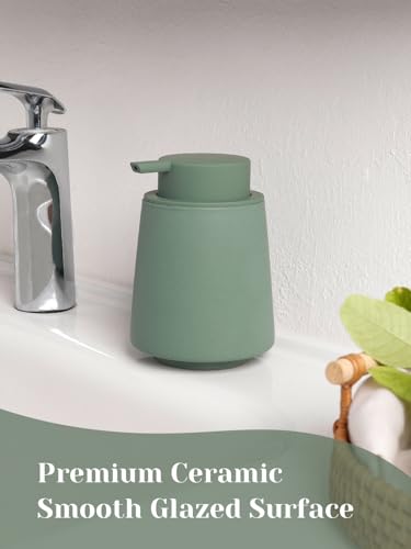 INGOFIN Ceramic Soap Dispenser, 14 oz Bathroom Hand Soap Dispenser, Liquid Dispenser with Pump, Refillable Modern Lotion Dish Dispenser for Kitchen, Matte Green - color: Green-liquid