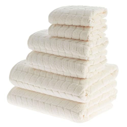 BAGNO MILANO Turkish Cotton Bath Towels, Hand Towels - Soft Plush Jacquard Collection - Highly Absorbent Towel Set (Cream, 6 pcs Towel Set) - color: Cream, size: 6 pcs Towel Set