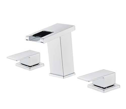 LED Bathroom Faucet 3 Hole, Chrome Waterfall Bathroom Faucets, 8 Inch Widespread Modern Bathroom Sink Faucet & Parts, Wide Spread Touch On Three Hole 2 Handle 3 Piece Bathroom Vanity Faucet - color: Chrome