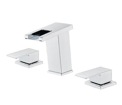 LED Bathroom Faucet 3 Hole, Chrome Waterfall Bathroom Faucets, 8 Inch Widespread Modern Bathroom Sink Faucet & Parts, Wide Spread Touch On Three Hole 2 Handle 3 Piece Bathroom Vanity Faucet - color: Chrome