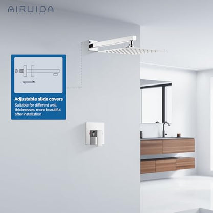 Airuida Shower Faucet Set,12 Inch Shower Valve Kit,Chrome Polish | Male Threads,Rough-in Valve Shower Trim Kit,Single Handle Control Shower Set - color: Chrome Polish, size: 12 Inch
