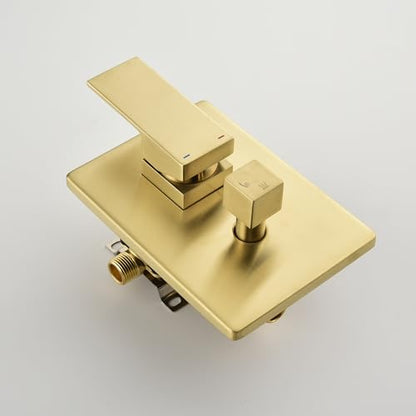 WELLFOR Brushed Gold 12" Wall Mounted Shower Faucet Set Single Handles, Dual Head Shower Faucet System with 2-way Diverter, Shower System with Handheld Spray, Rough in Valve, Hot Cold Water - color: Gold, style: Wall Mount 12-Inch