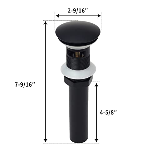 Matte Black Push Button Bathroom Sink Drain Stop & Pop Lavatory Stopper with Overflow Bathroom Basin - color: Matte Black, style: With Overflow