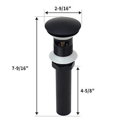 Matte Black Push Button Bathroom Sink Drain Stop & Pop Lavatory Stopper with Overflow Bathroom Basin - color: Matte Black, style: With Overflow